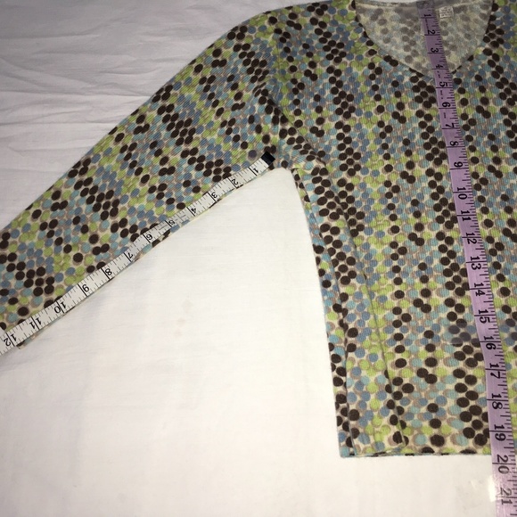 WHIM 100% Cashmere Sweater Blue Brown Green Dots - Picture 6 of 8